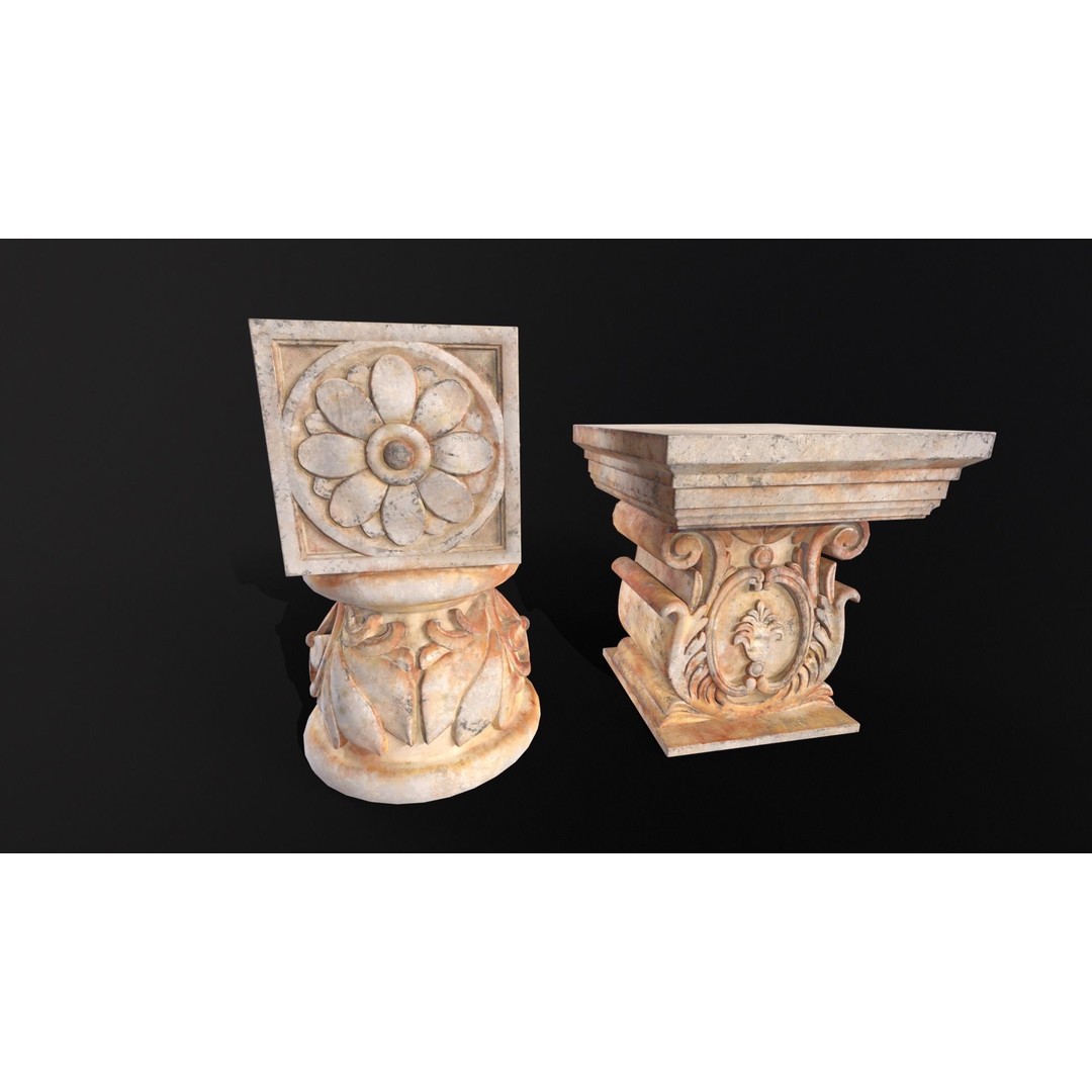 Marble Floral Garden Decoration 3D Model – Low Poly PBR Asset, FBX, OBJ - View 3