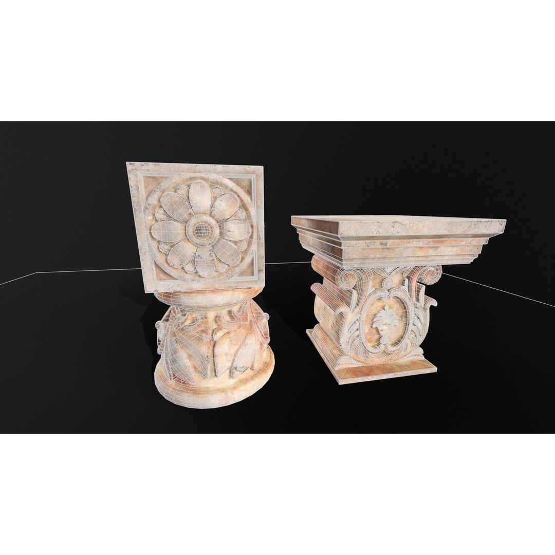 Marble Floral Garden Decoration 3D Model – Low Poly PBR Asset, FBX, OBJ - View 4