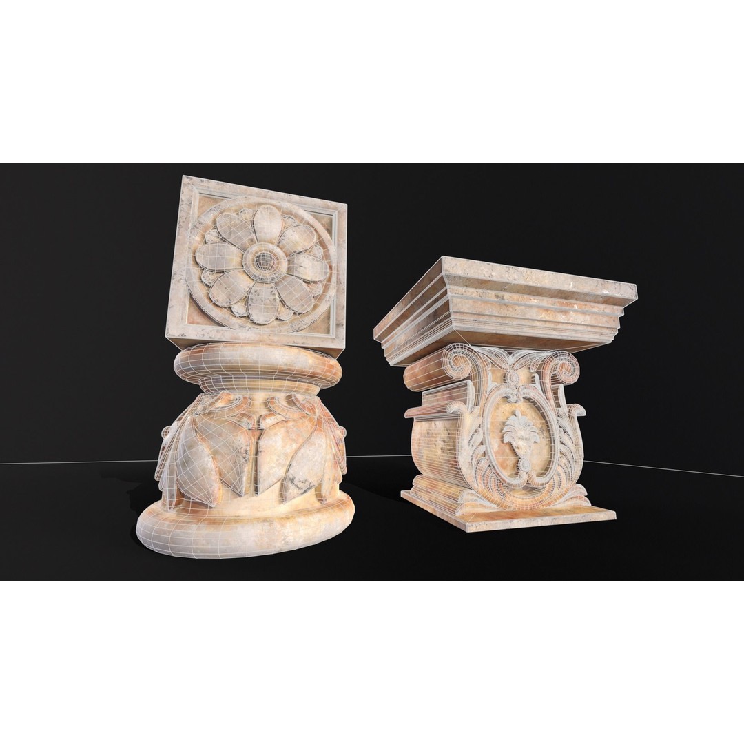 Marble Floral Garden Decoration 3D Model – Low Poly PBR Asset, FBX, OBJ - View 6