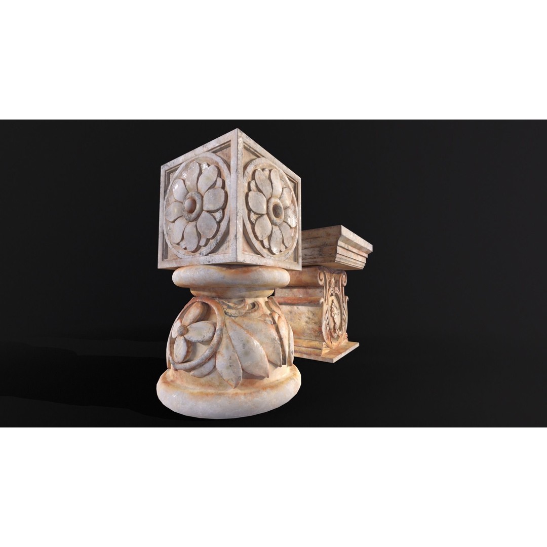 Marble Floral Garden Decoration 3D Model – Low Poly PBR Asset, FBX, OBJ - View 7