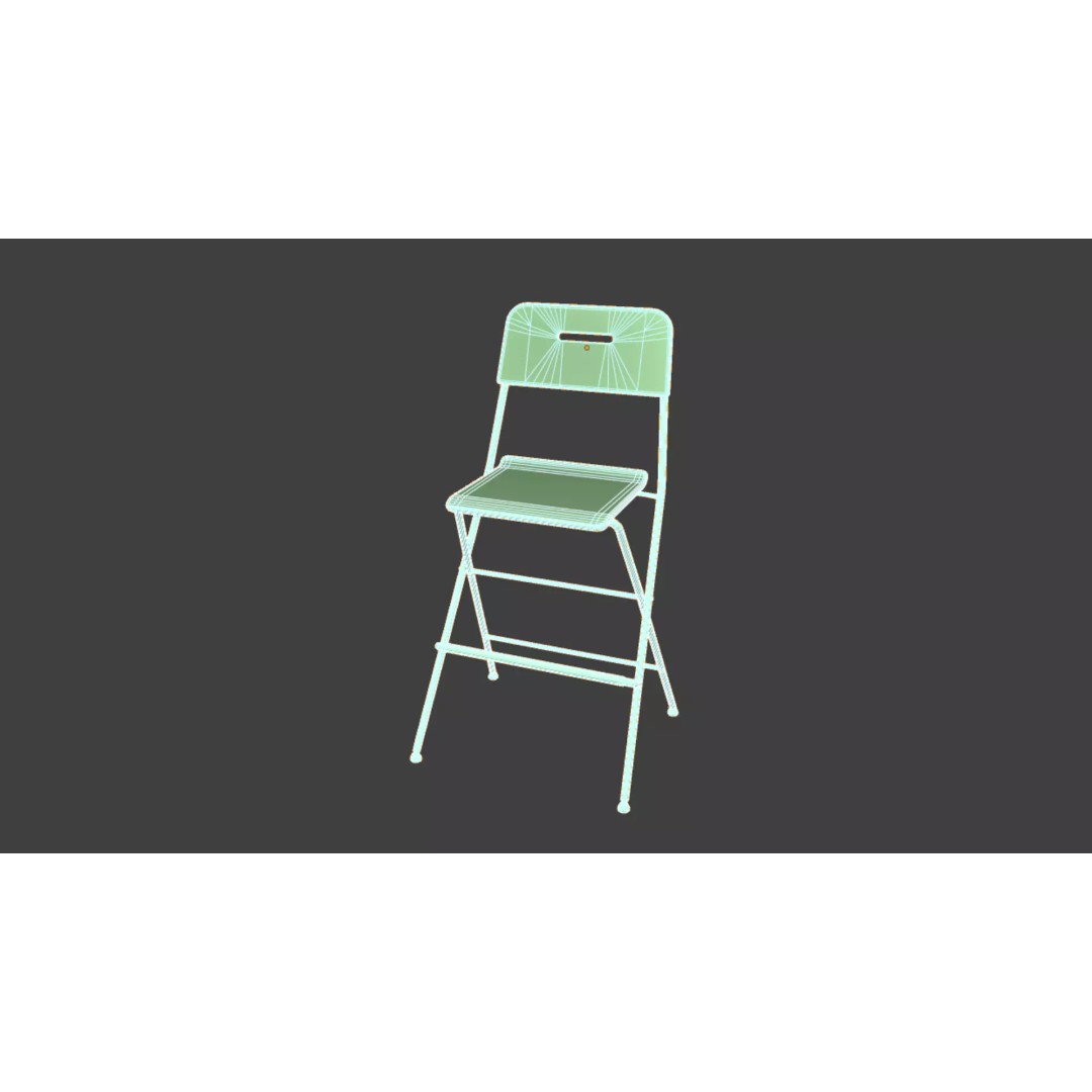 White Steel Folding Bar Chair 3D Model – PBR Textured, Game Ready Formats - View 10