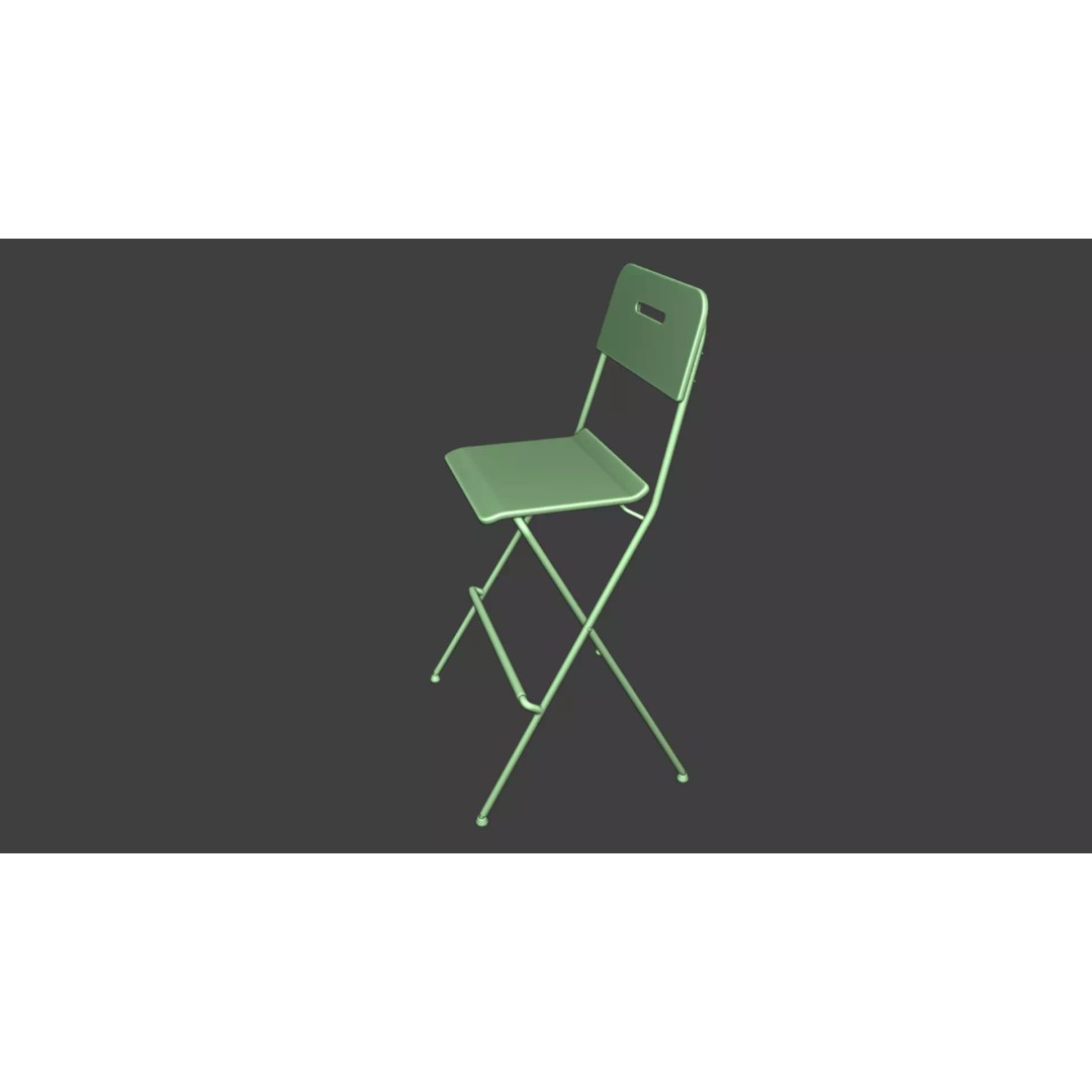 White Steel Folding Bar Chair 3D Model – PBR Textured, Game Ready Formats - View 11
