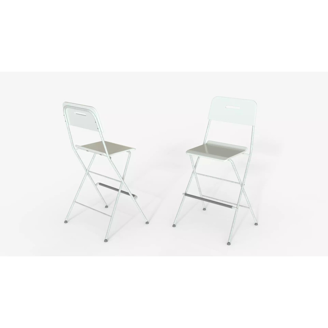 White Steel Folding Bar Chair 3D Model – PBR Textured, Game Ready Formats - View 2