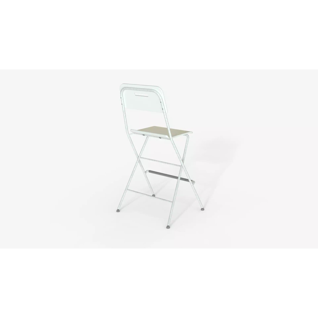 White Steel Folding Bar Chair 3D Model – PBR Textured, Game Ready Formats - View 3