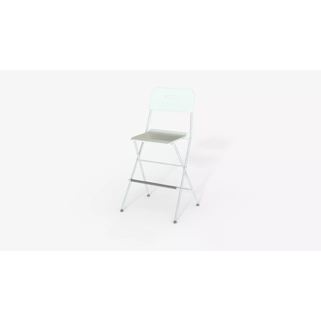White Steel Folding Bar Chair 3D Model – PBR Textured, Game Ready Formats - View 4