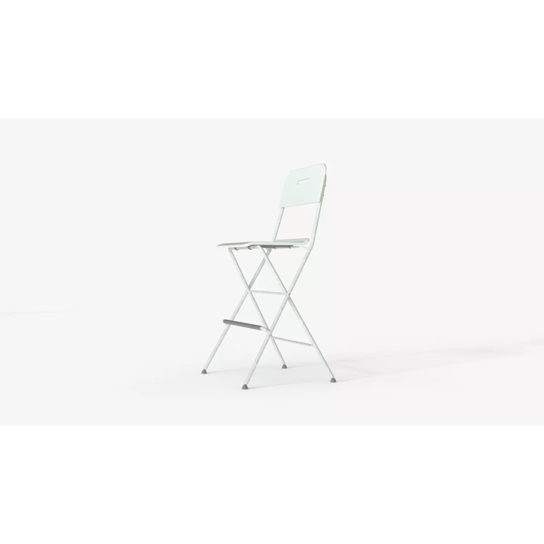 White Steel Folding Bar Chair 3D Model – PBR Textured, Game Ready Formats - View 6