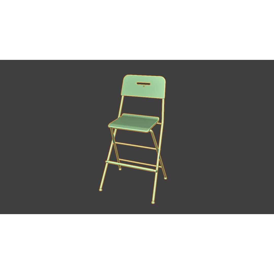 White Steel Folding Bar Chair 3D Model – PBR Textured, Game Ready Formats - View 8