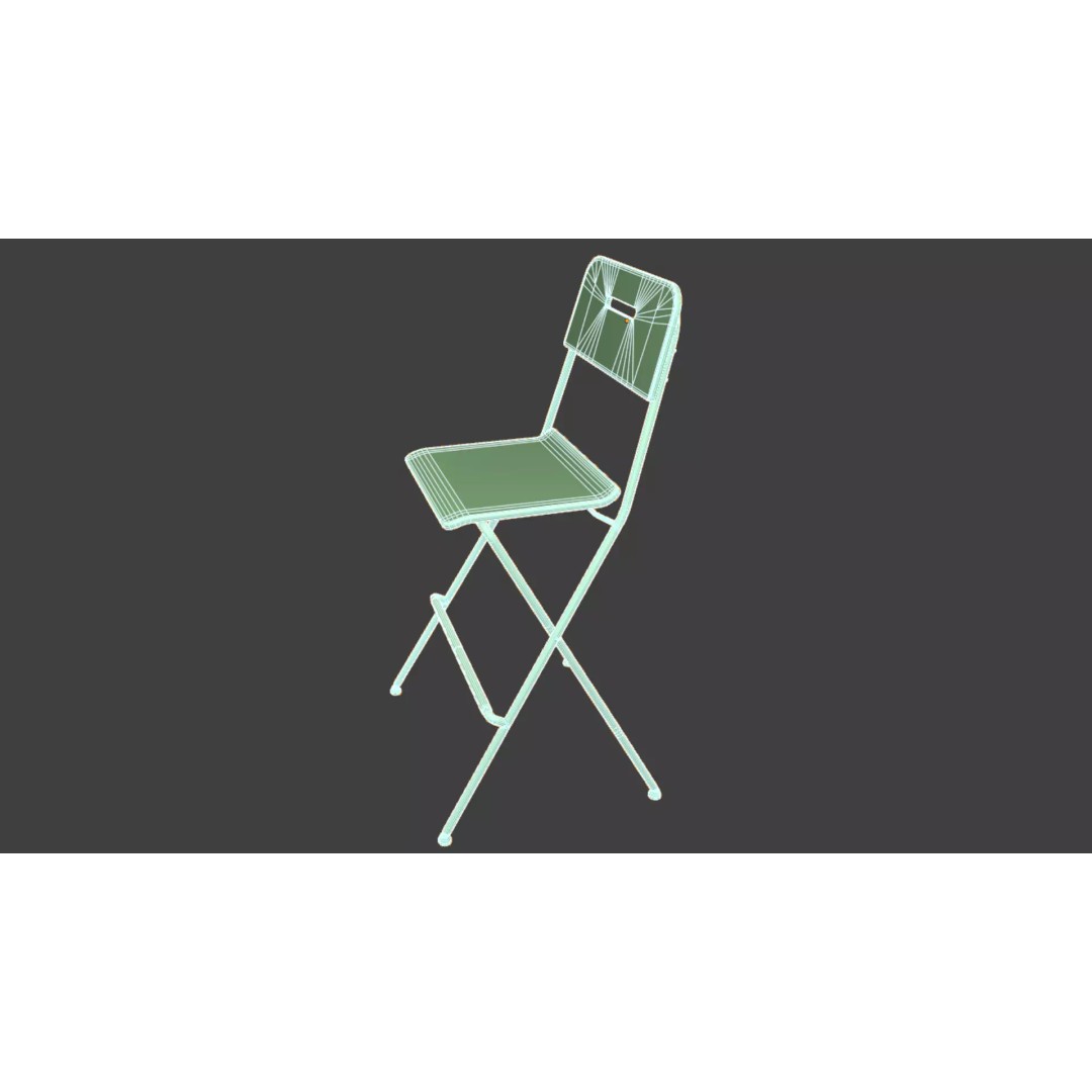 White Steel Folding Bar Chair 3D Model – PBR Textured, Game Ready Formats - View 9