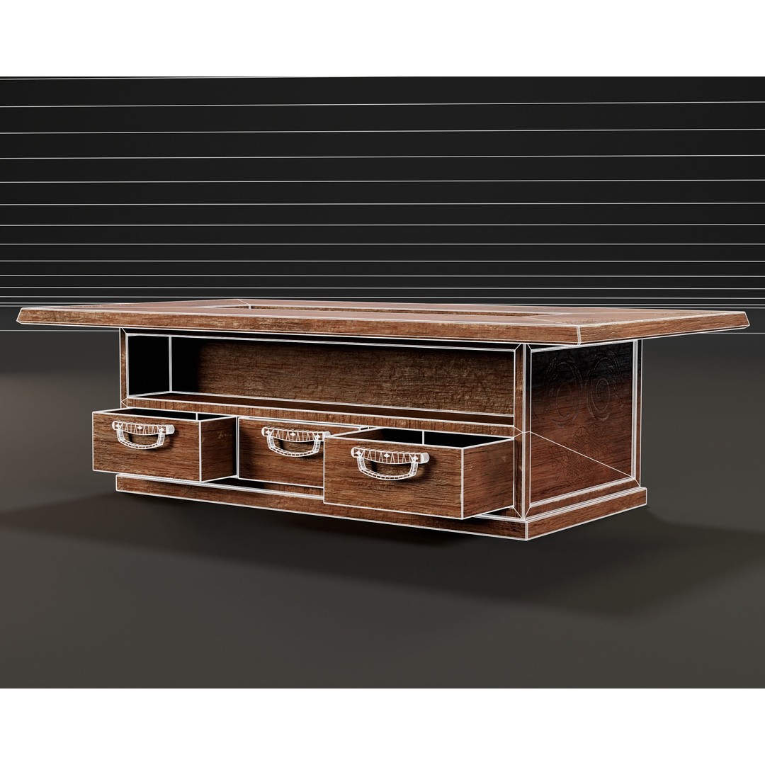 Japanese Shelf Table 3D Model – Low Poly Game Asset, FBX, OBJ - View 10