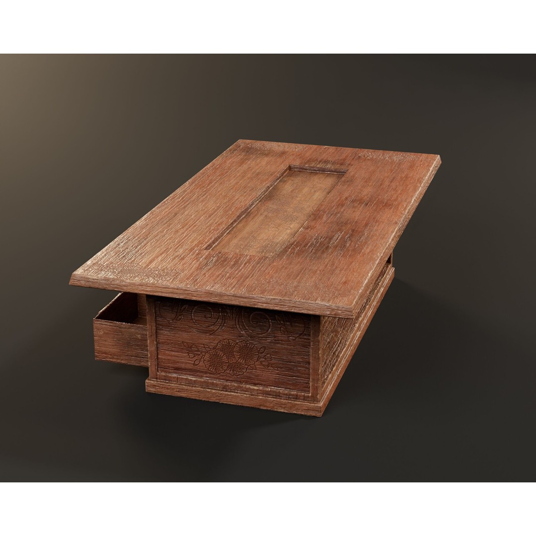 Japanese Shelf Table 3D Model – Low Poly Game Asset, FBX, OBJ - View 11