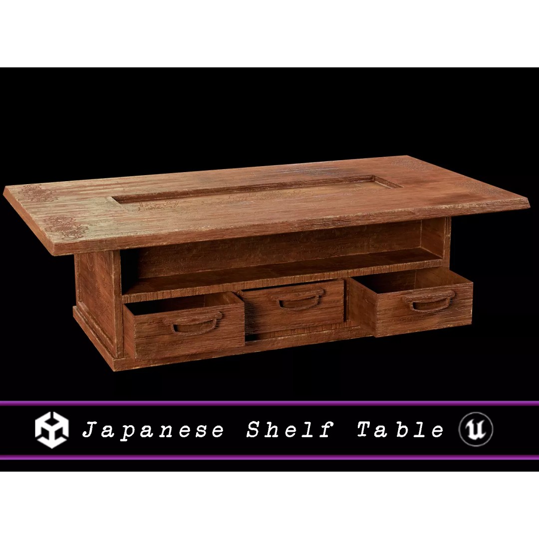 Japanese Shelf Table 3D Model – Low Poly Game Asset, FBX, OBJ - View 2