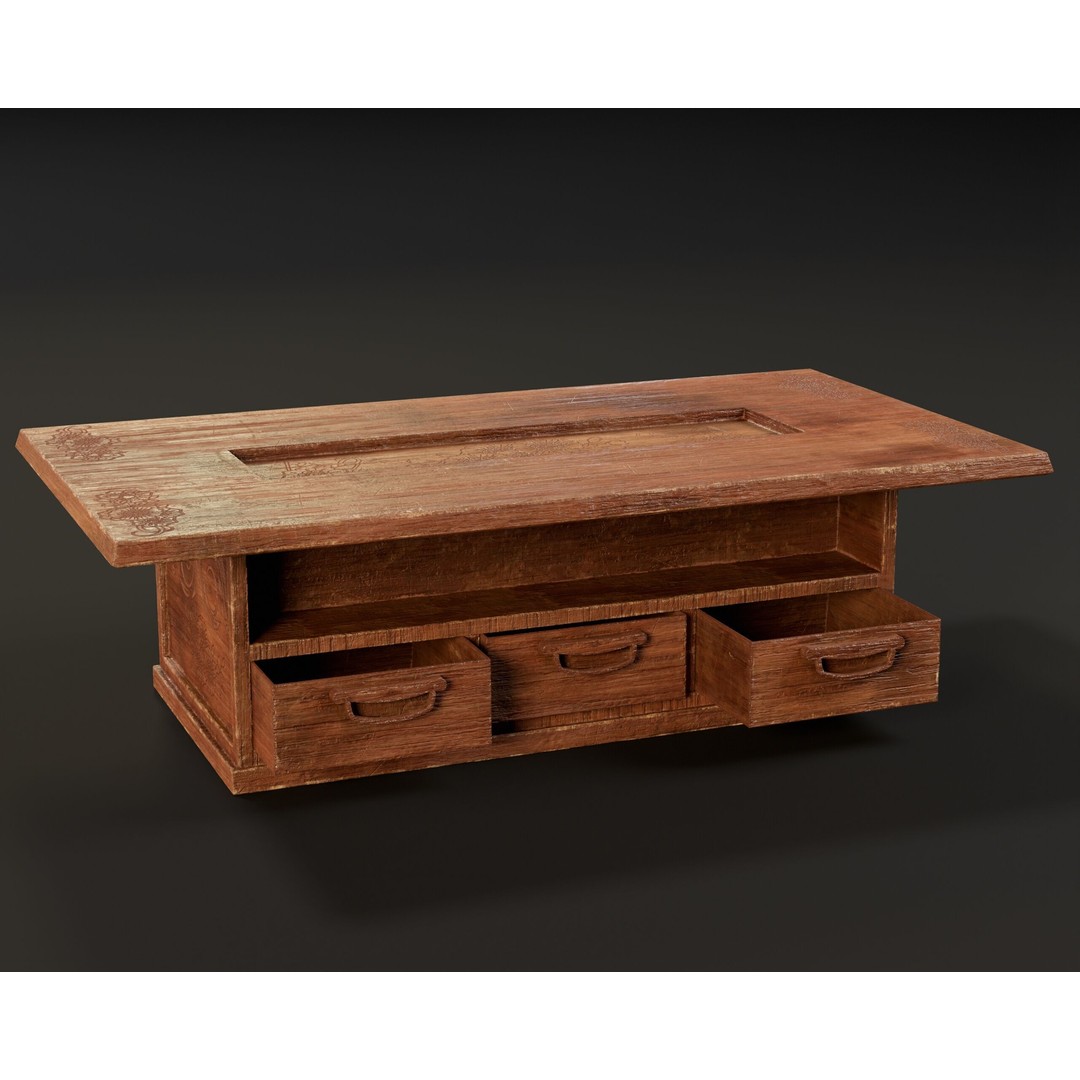 Japanese Shelf Table 3D Model – Low Poly Game Asset, FBX, OBJ - View 3