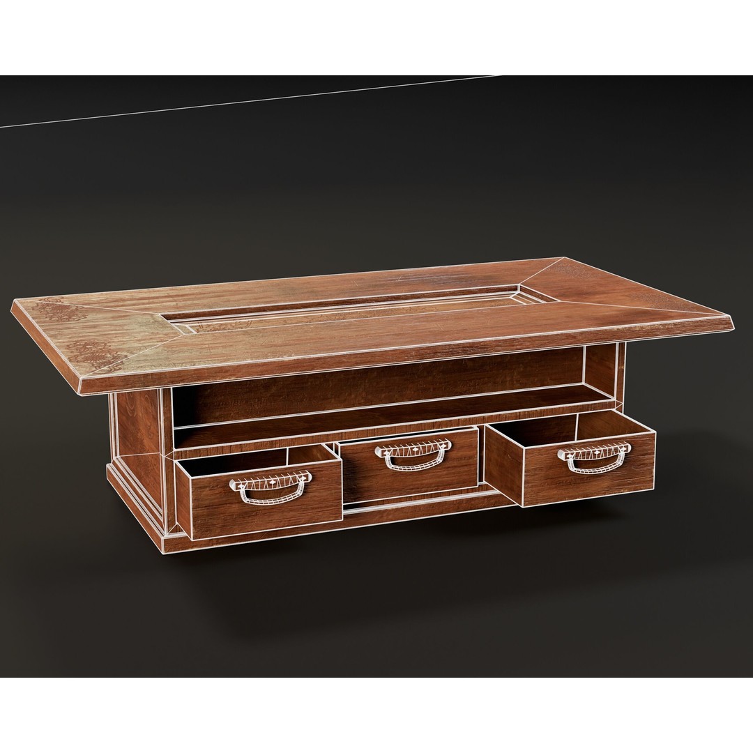 Japanese Shelf Table 3D Model – Low Poly Game Asset, FBX, OBJ - View 4