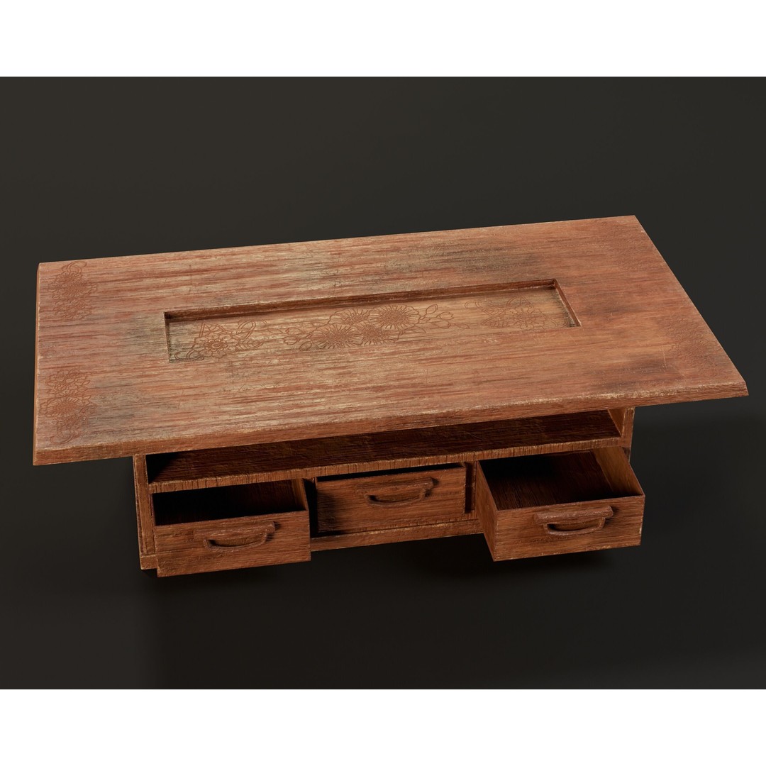 Japanese Shelf Table 3D Model – Low Poly Game Asset, FBX, OBJ - View 5