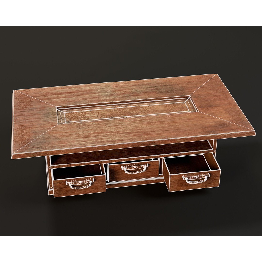 Japanese Shelf Table 3D Model – Low Poly Game Asset, FBX, OBJ - View 6