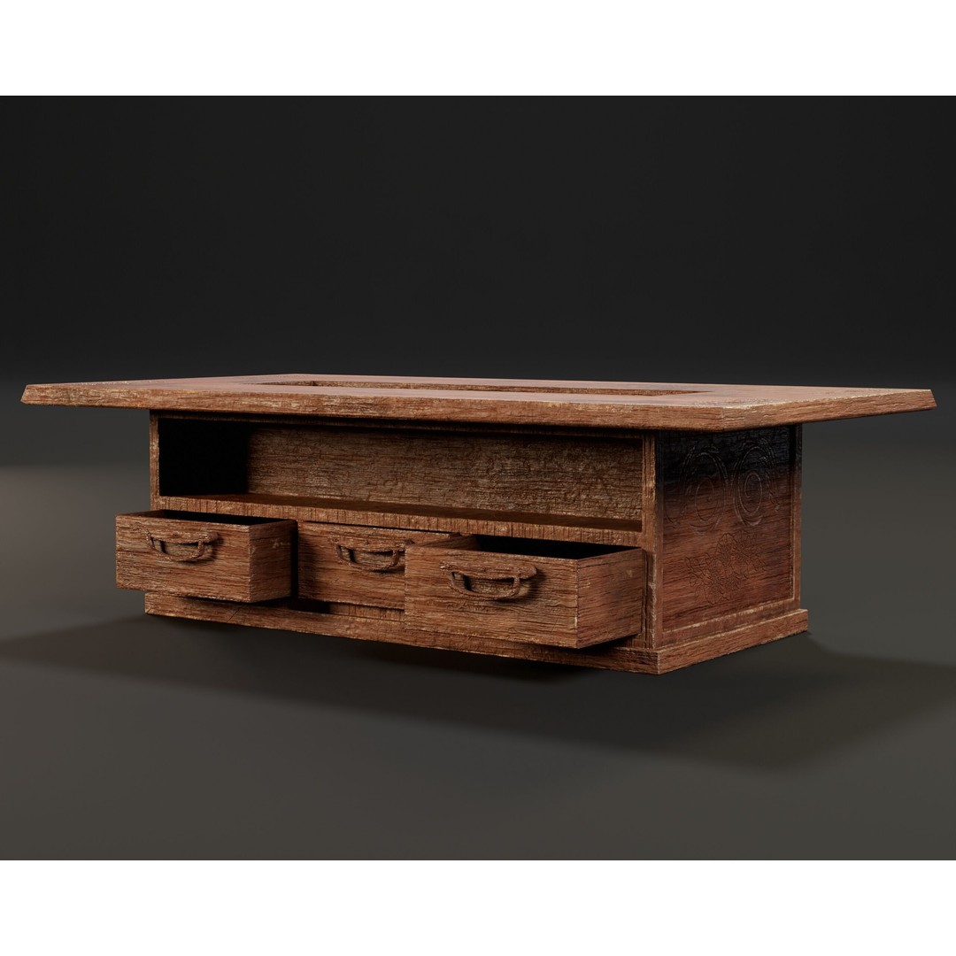 Japanese Shelf Table 3D Model – Low Poly Game Asset, FBX, OBJ - View 9