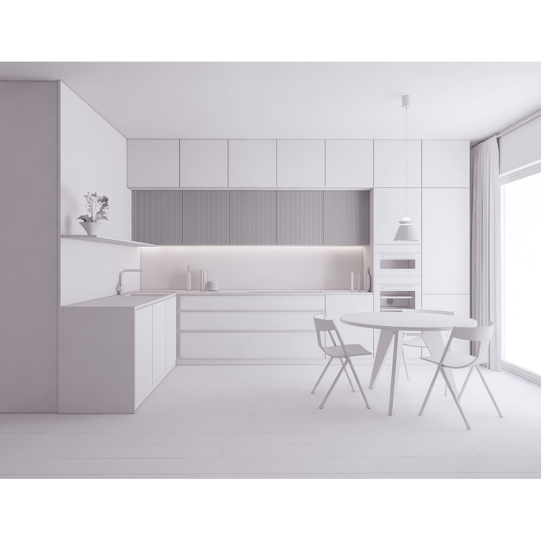 Modern Kitchen 3D Model – Low Poly PBR Interior Asset, FBX, OBJ - View 9