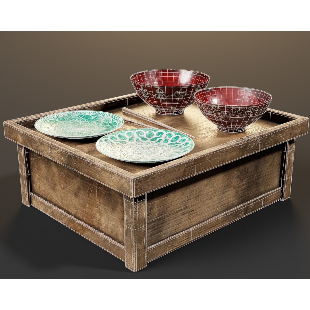 Hazoken Dining Set 3D Model – Low Poly PBR Tableware, FBX, OBJ