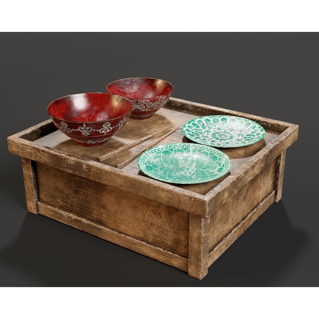 Hazoken Dining Set 3D Model – Low Poly PBR Tableware, FBX, OBJ - View 3