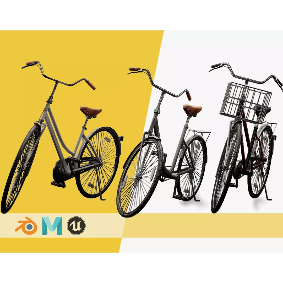 3 Bicycles 3D Model – Low Poly Game Asset, FBX, PBR Textures - View 2