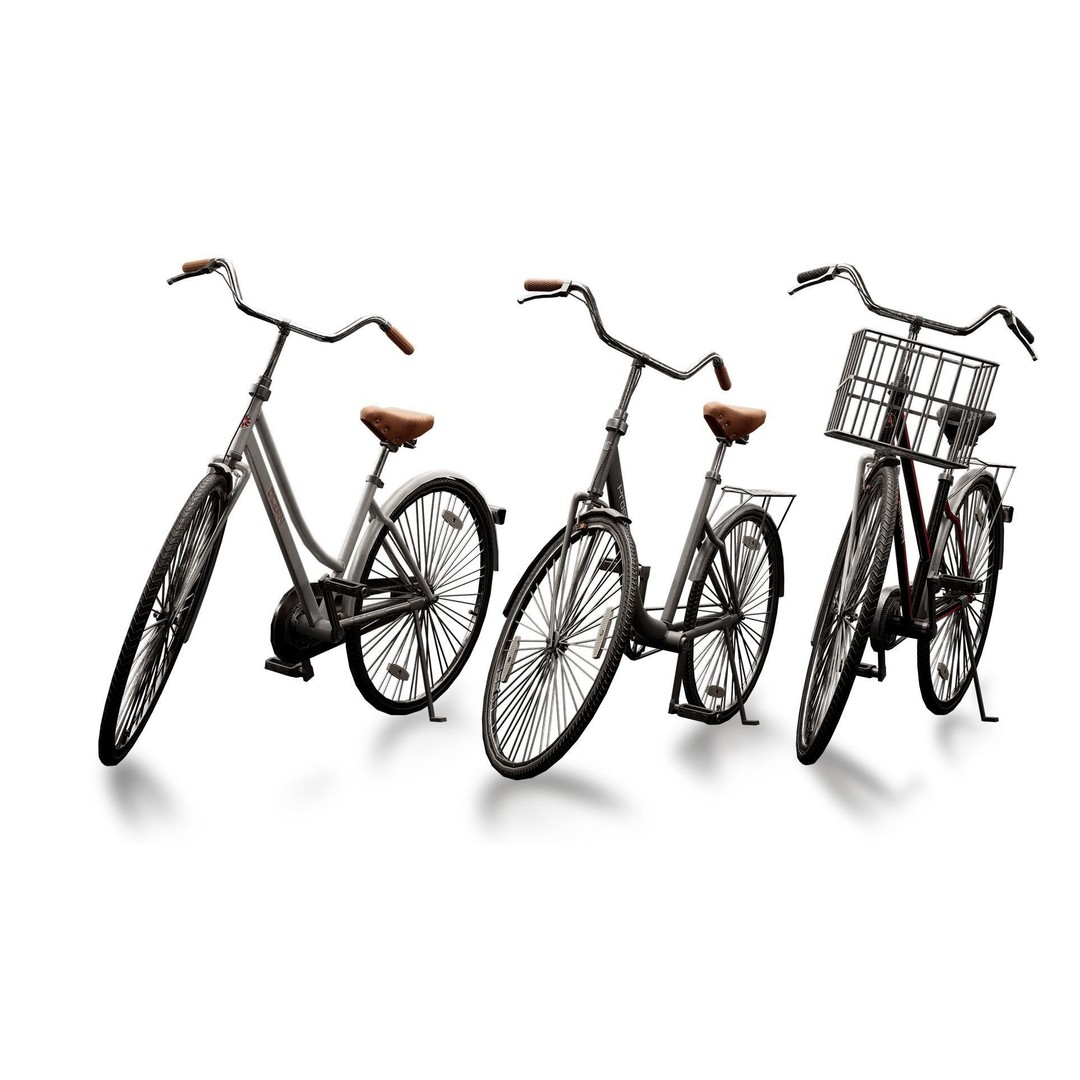 3 Bicycles 3D Model – Low Poly Game Asset, FBX, PBR Textures - View 3