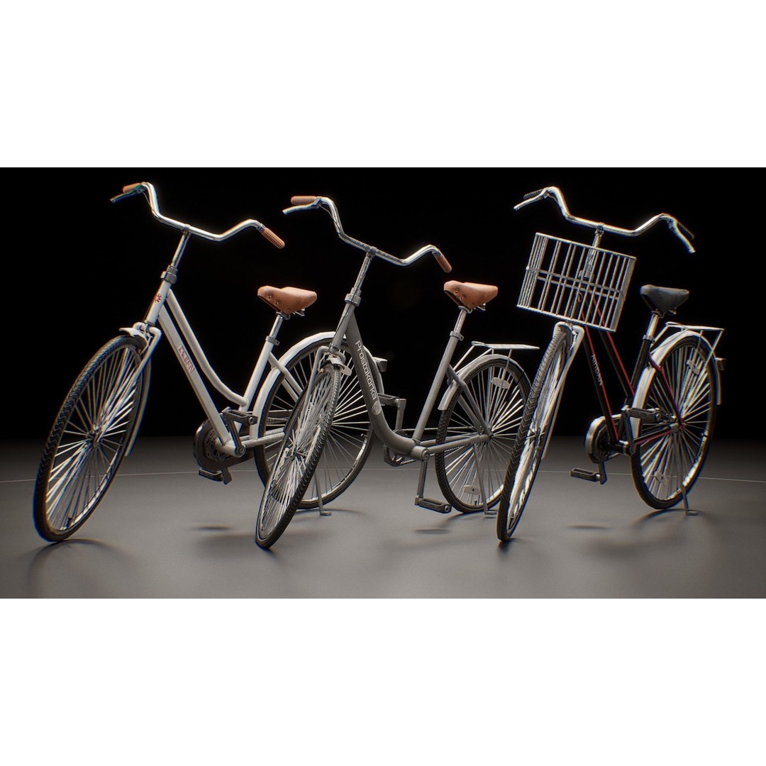 3 Bicycles 3D Model – Low Poly Game Asset, FBX, PBR Textures - View 4
