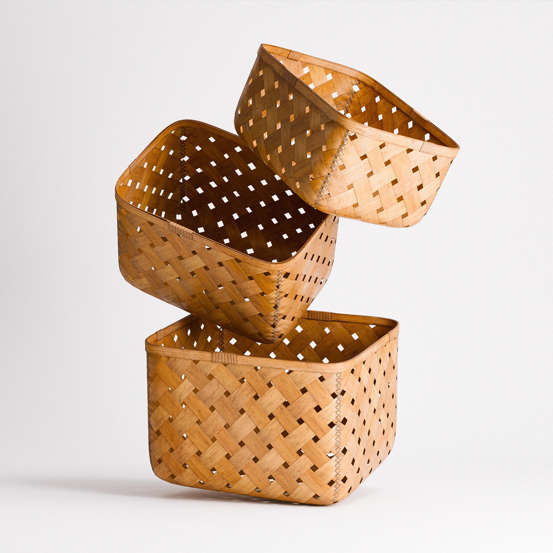 Bamboo Weave Basket Set - Low-Poly Game-Ready 3D Model - View 3
