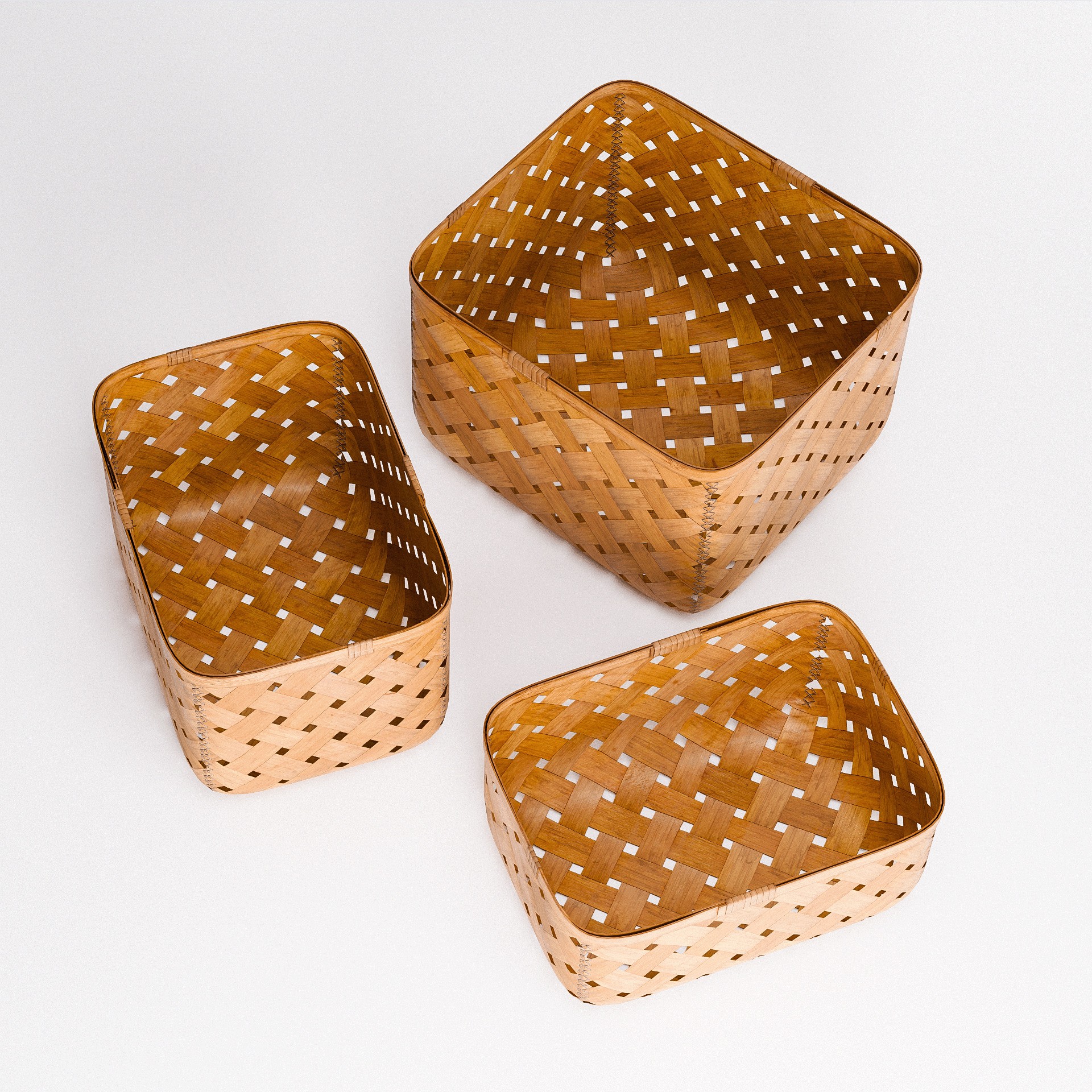 Bamboo Weave Basket Set - Low-Poly Game-Ready 3D Model - View 4