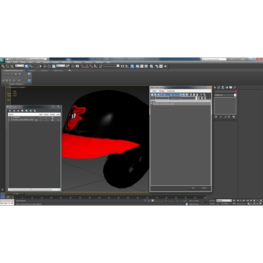 Baseball Helmet 3D Model – Low Poly Black Design for Games - View 21