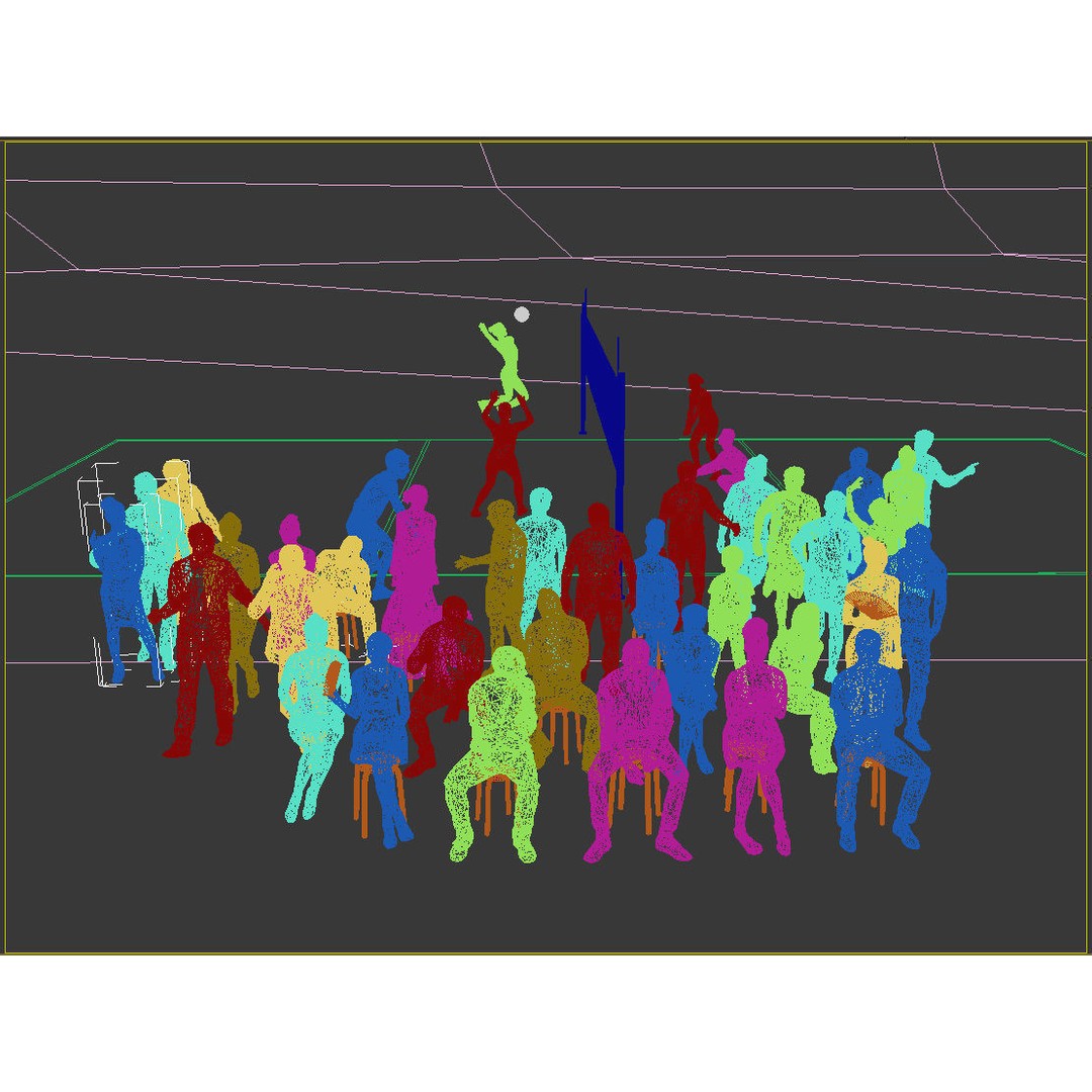 Crowd Scanned Sports 3D Model – Low Poly Sitting Characters, FBX & OBJ