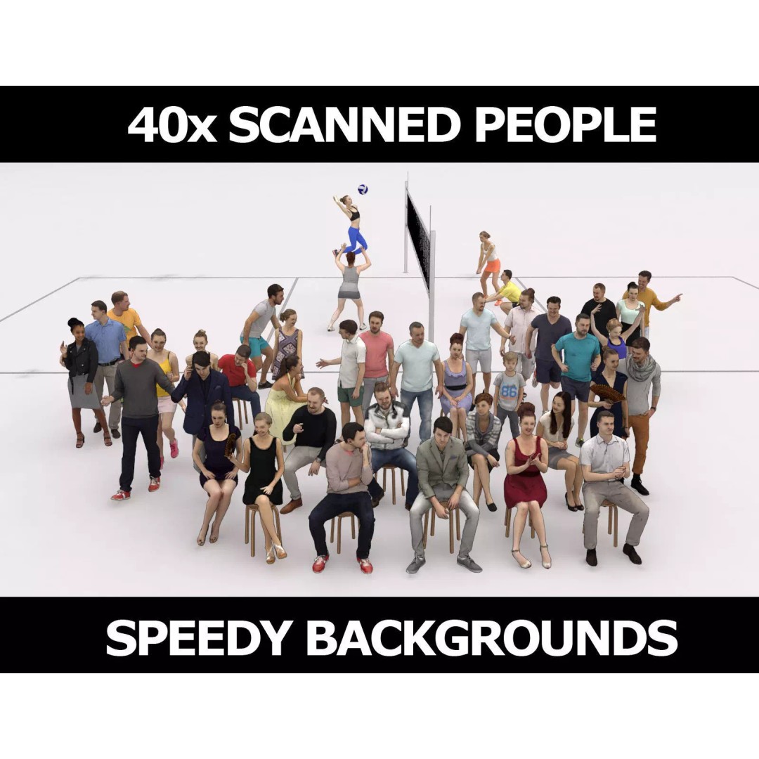 Crowd Scanned Sports 3D Model – Low Poly Sitting Characters, FBX & OBJ - View 2