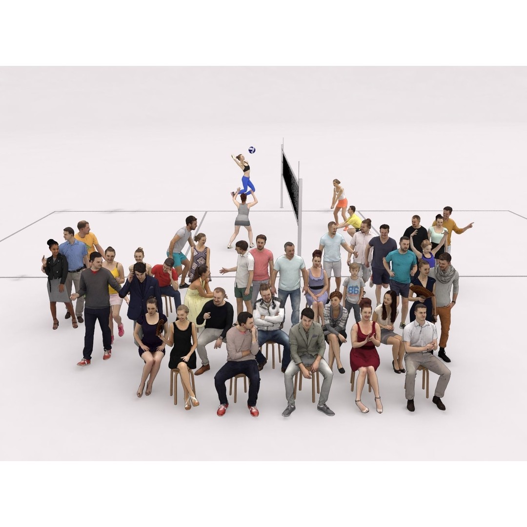 Crowd Scanned Sports 3D Model – Low Poly Sitting Characters, FBX & OBJ - View 3