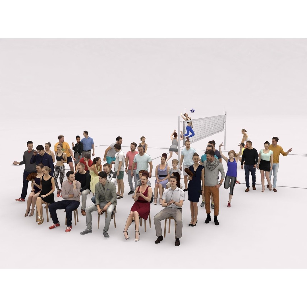 Crowd Scanned Sports 3D Model – Low Poly Sitting Characters, FBX & OBJ - View 4