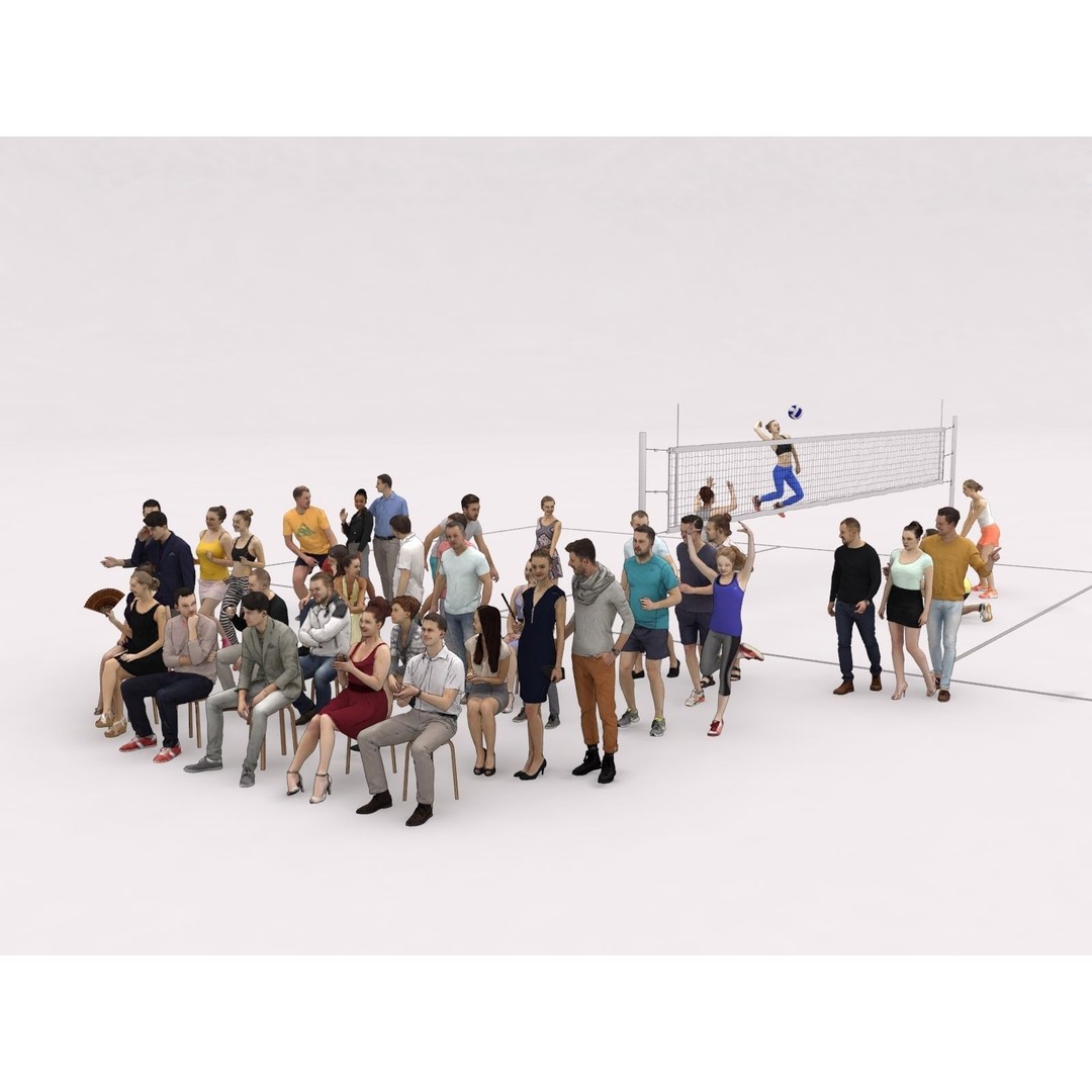 Crowd Scanned Sports 3D Model – Low Poly Sitting Characters, FBX & OBJ - View 5