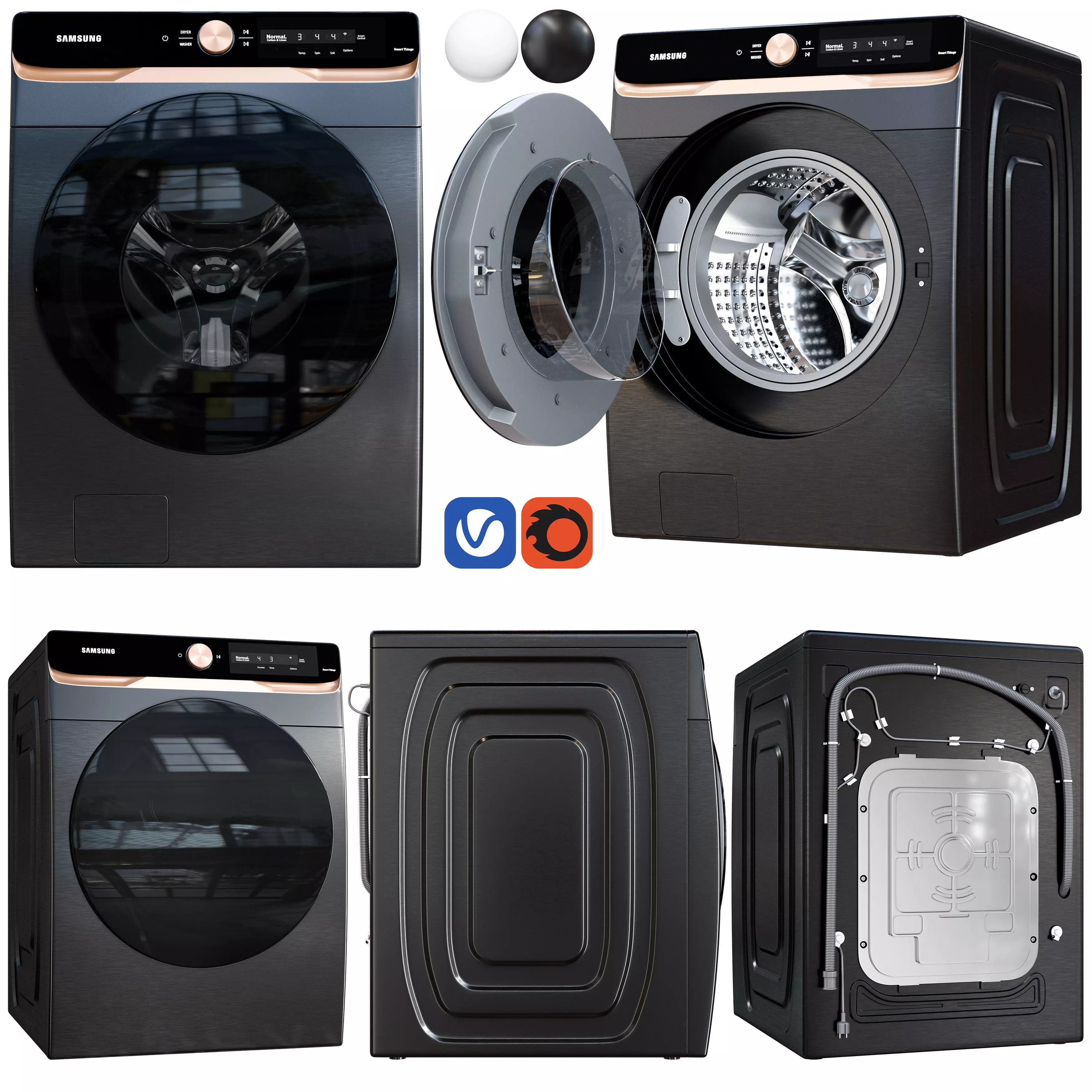 Samsung Washing Machine & Dryer - Game-Ready 3D Model - View 2