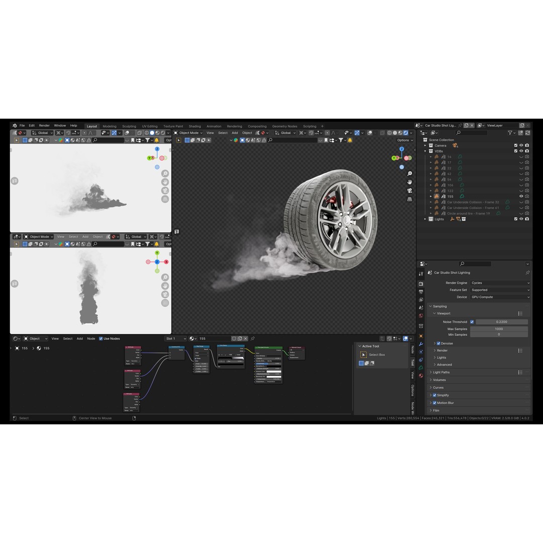 Car Tire Burnout Smoke VDB 3D Model Pack – Static Pyro Simulations for Blender - View 4