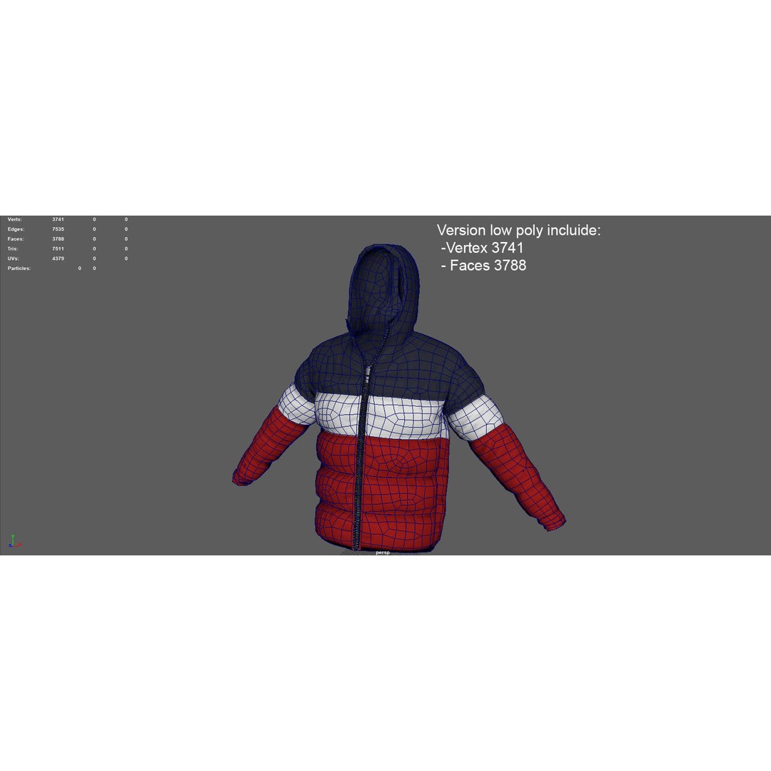 Winter Jacket 3D Model – Low Poly Fashion Coat, PBR Textures - View 12