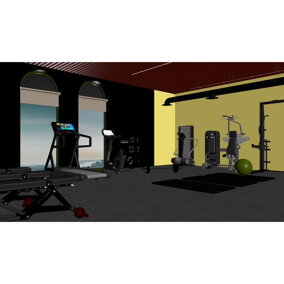 Gym Room 3D Model – Highly Detailed Interior Scene, FBX & OBJ - View 12