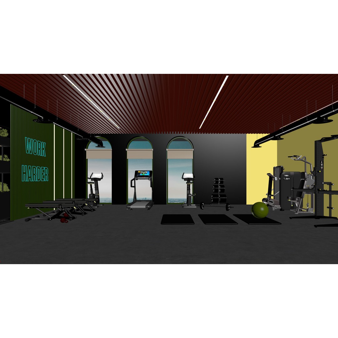 Gym Room 3D Model – Highly Detailed Interior Scene, FBX & OBJ - View 15