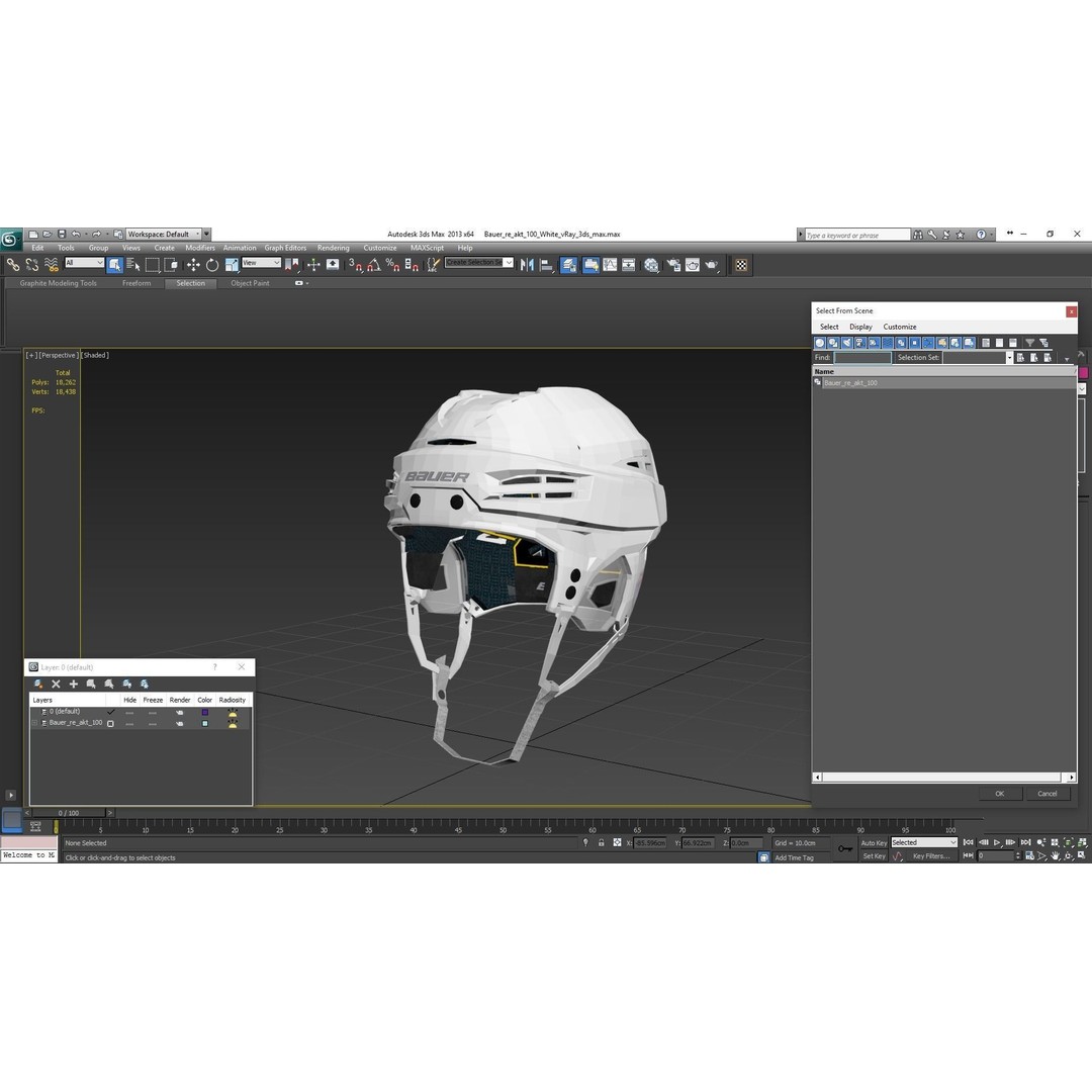 Hockey Helmet 3D Model – Bauer Re-Akt 100 White, PBR Textured - View 7