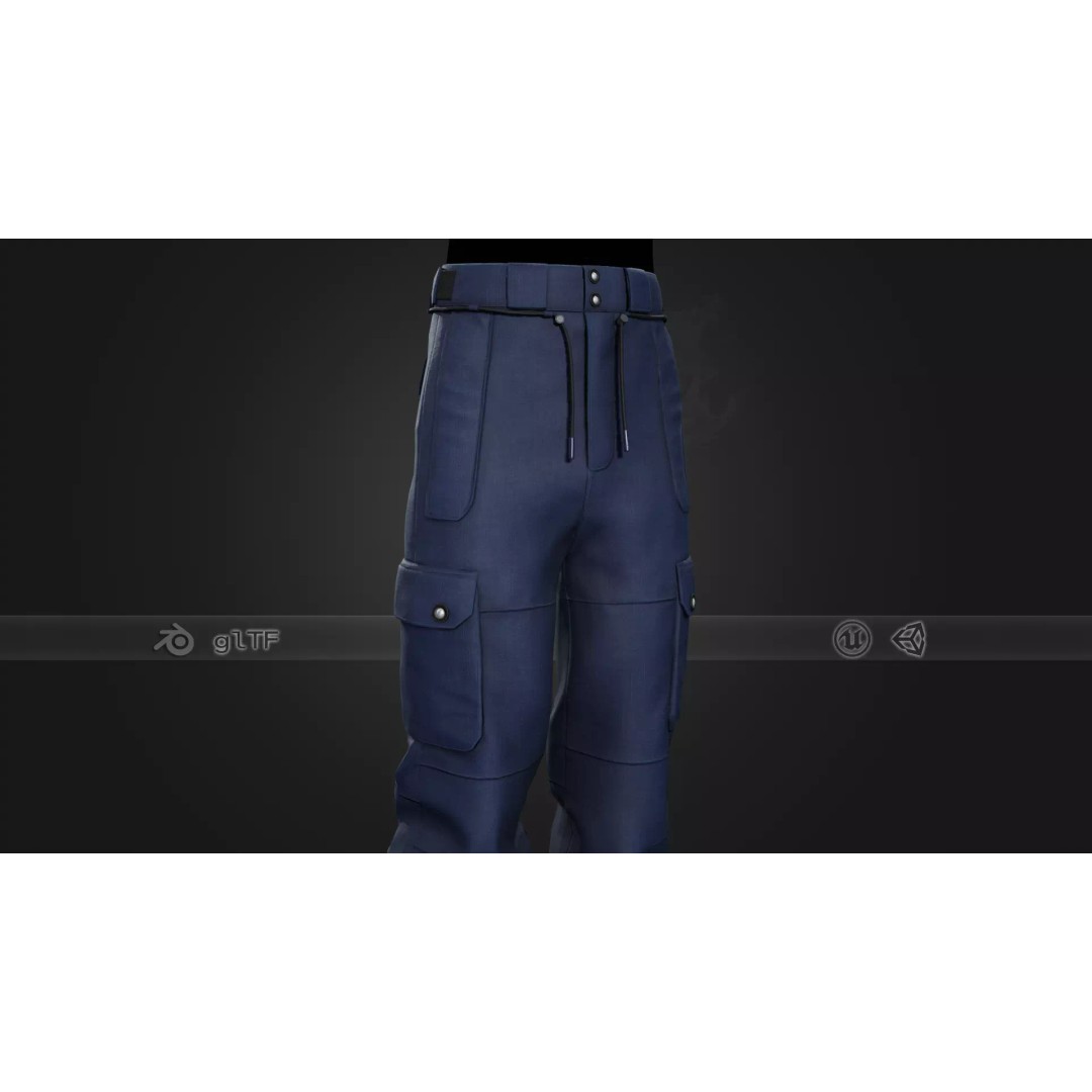Blue Snowboard Pants 3D Model – Low Poly PBR Game Asset, FBX - View 2