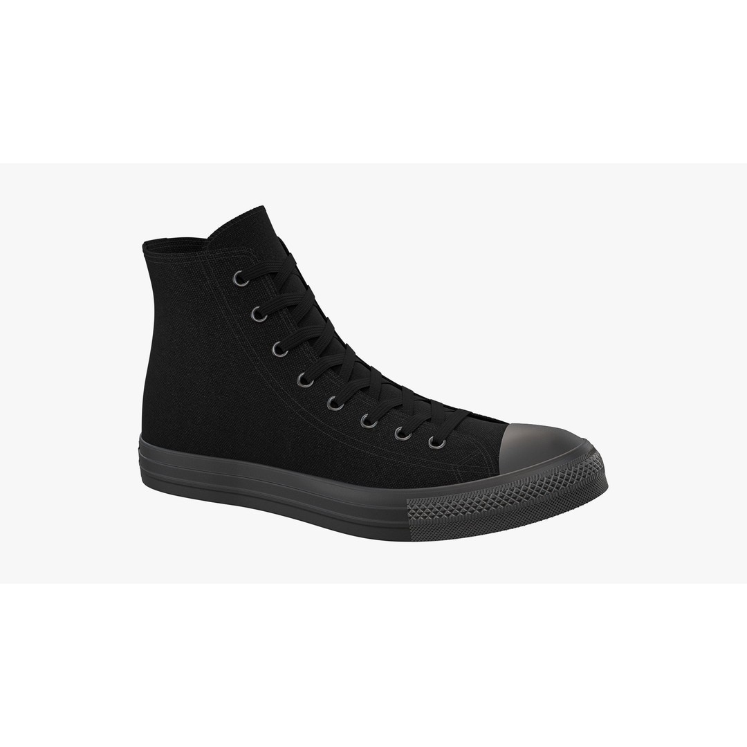 Chuck Taylor All Star Classic High Top Mono Black 3D Model – High Poly PBR Footwear Asset, FBX - View 11