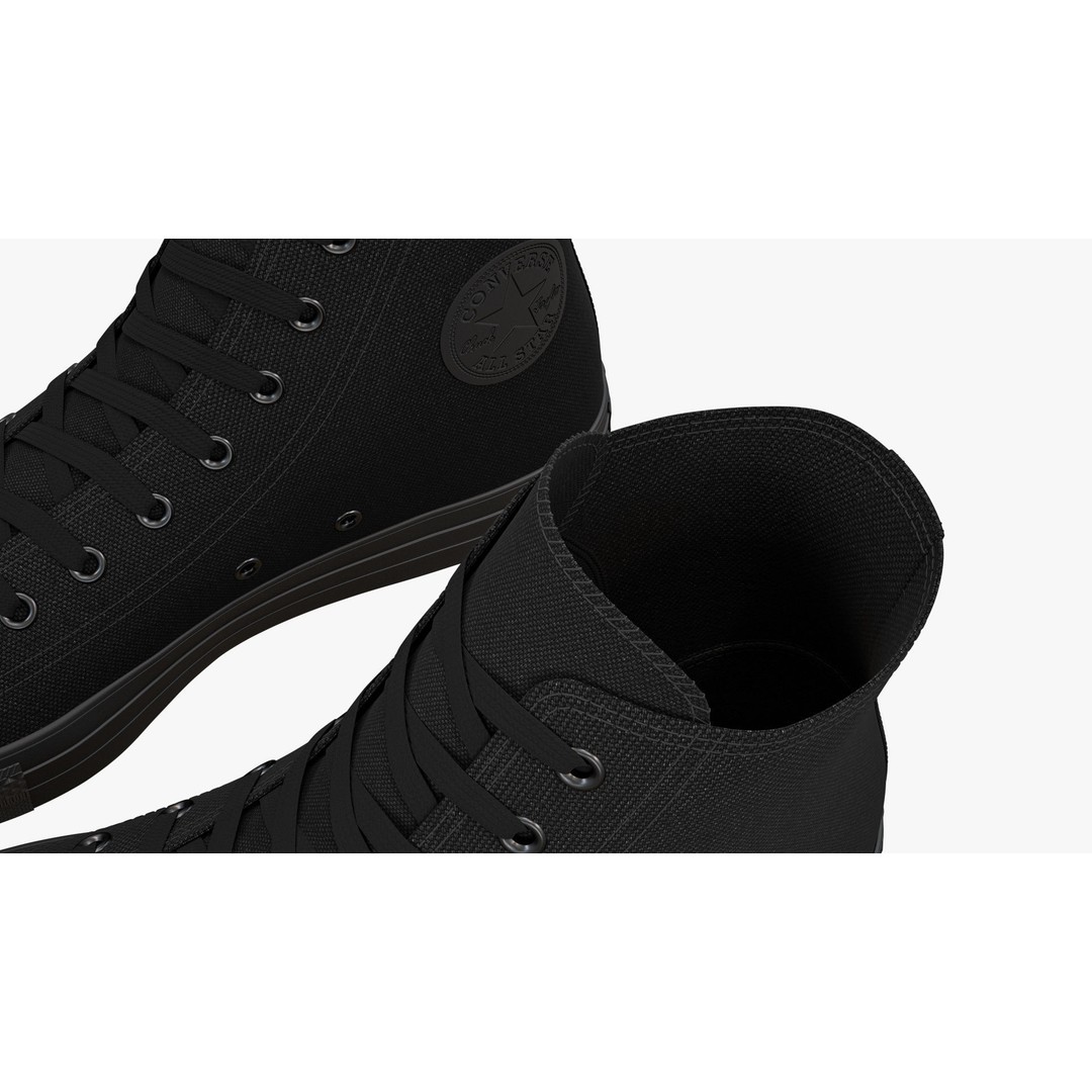 Chuck Taylor All Star Classic High Top Mono Black 3D Model – High Poly PBR Footwear Asset, FBX - View 12
