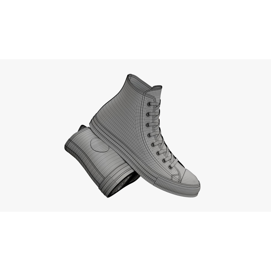 Chuck Taylor All Star Classic High Top Mono Black 3D Model – High Poly PBR Footwear Asset, FBX - View 13
