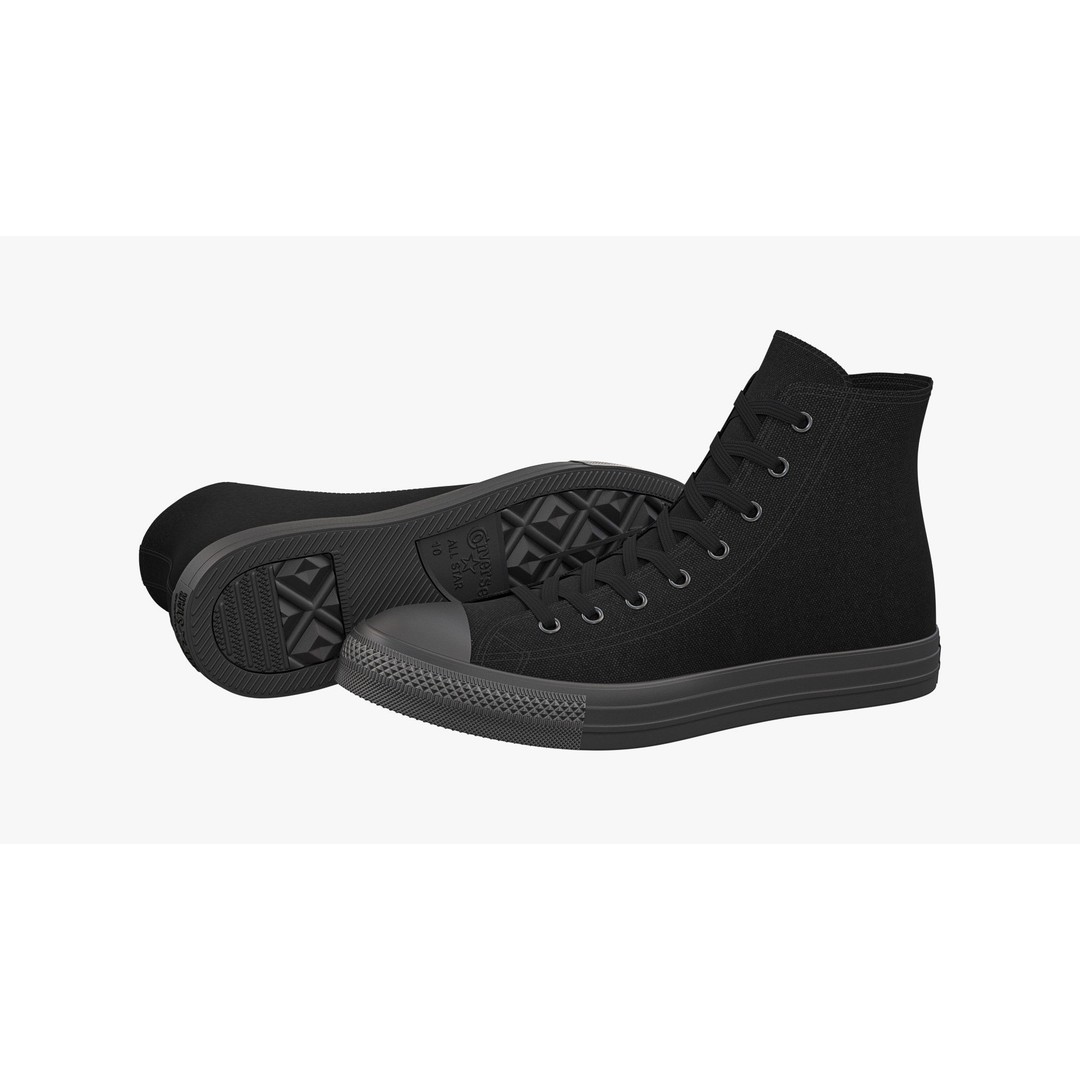 Chuck Taylor All Star Classic High Top Mono Black 3D Model – High Poly PBR Footwear Asset, FBX - View 3