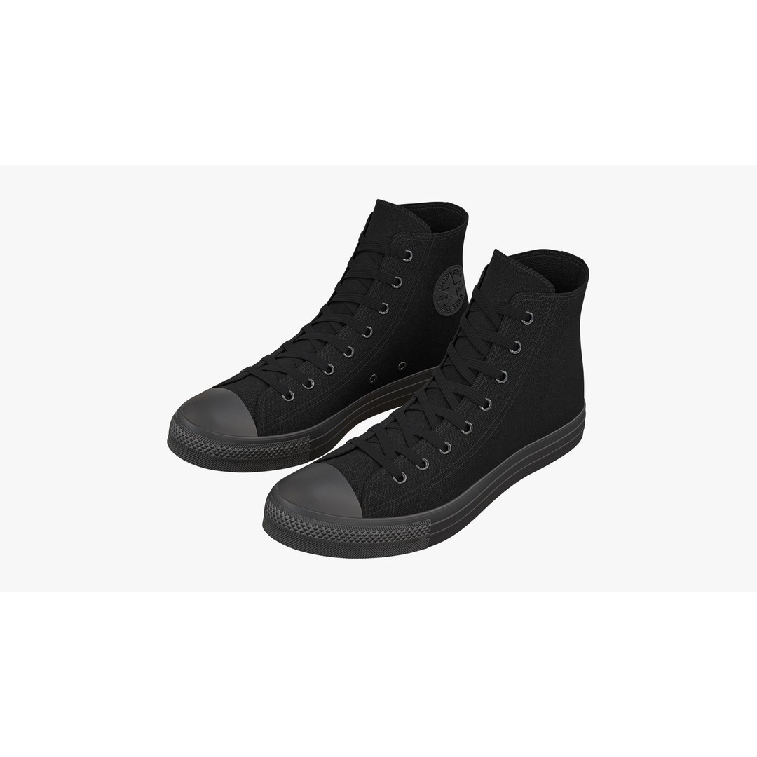 Chuck Taylor All Star Classic High Top Mono Black 3D Model – High Poly PBR Footwear Asset, FBX - View 6