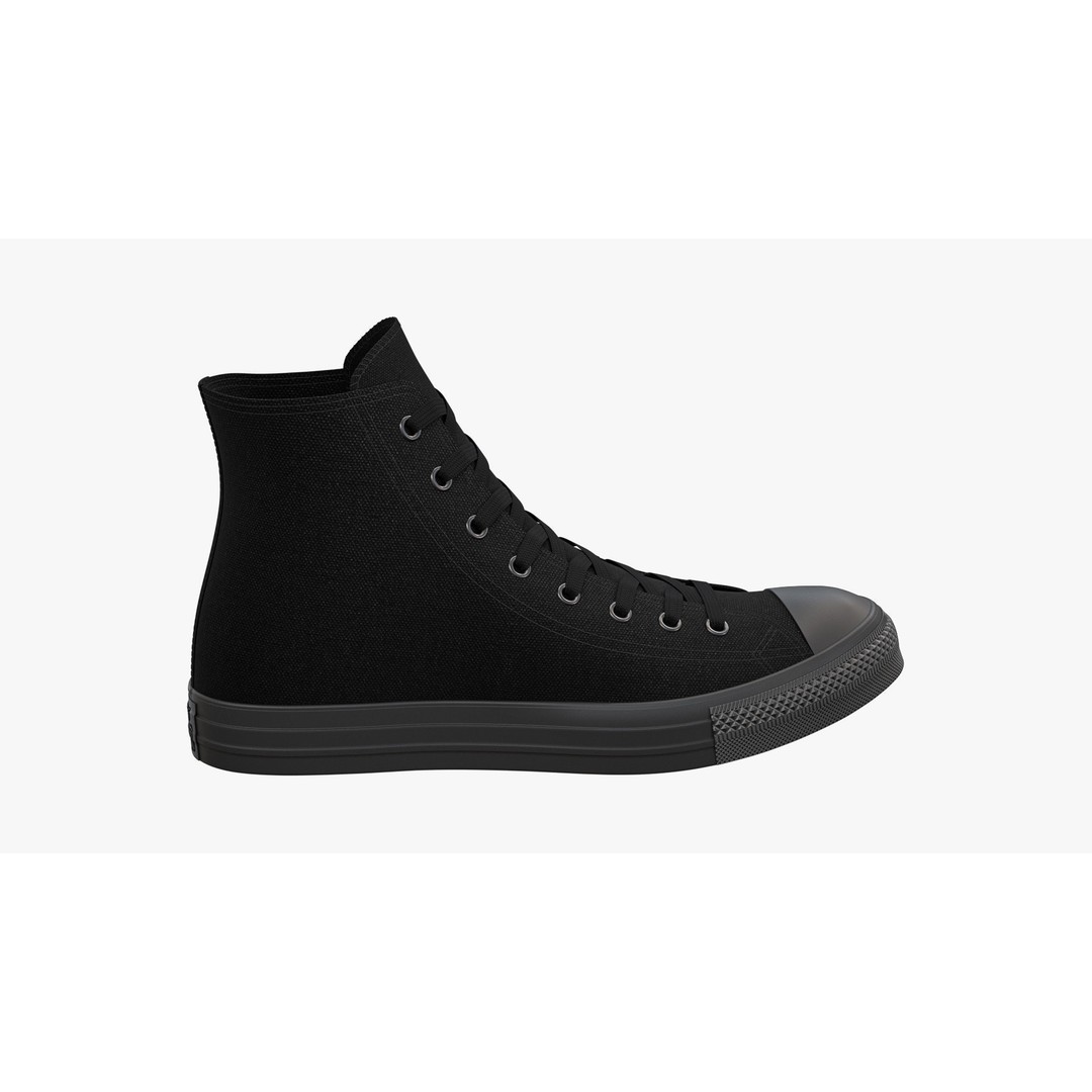 Chuck Taylor All Star Classic High Top Mono Black 3D Model – High Poly PBR Footwear Asset, FBX - View 8