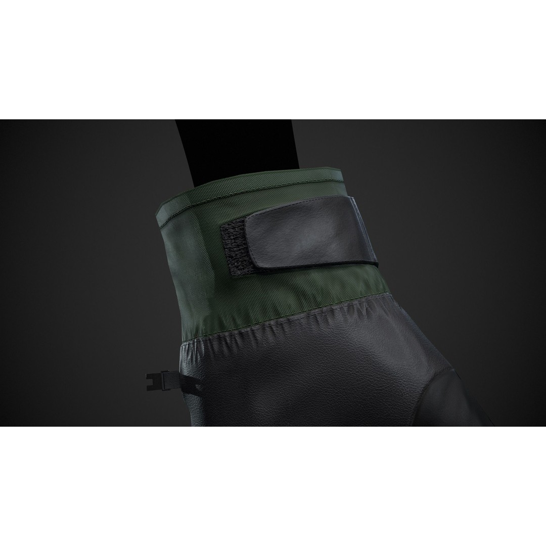 Green and Black Snowboard Gloves 3D Model – Low Poly PBR Asset, FBX - View 11