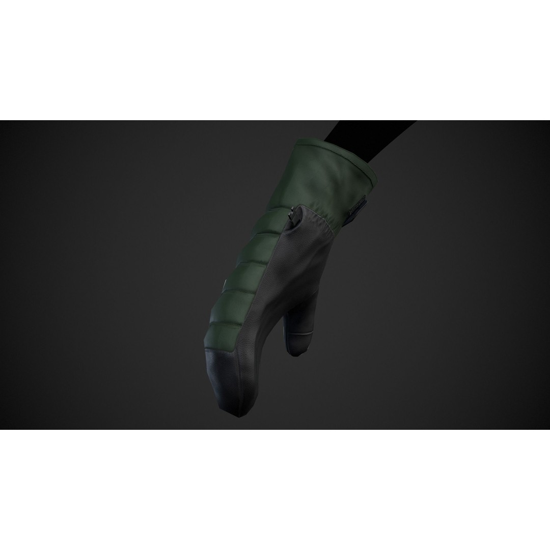Green and Black Snowboard Gloves 3D Model – Low Poly PBR Asset, FBX - View 13