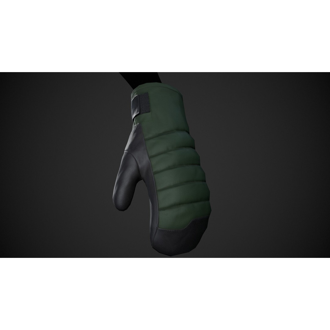 Green and Black Snowboard Gloves 3D Model – Low Poly PBR Asset, FBX - View 3